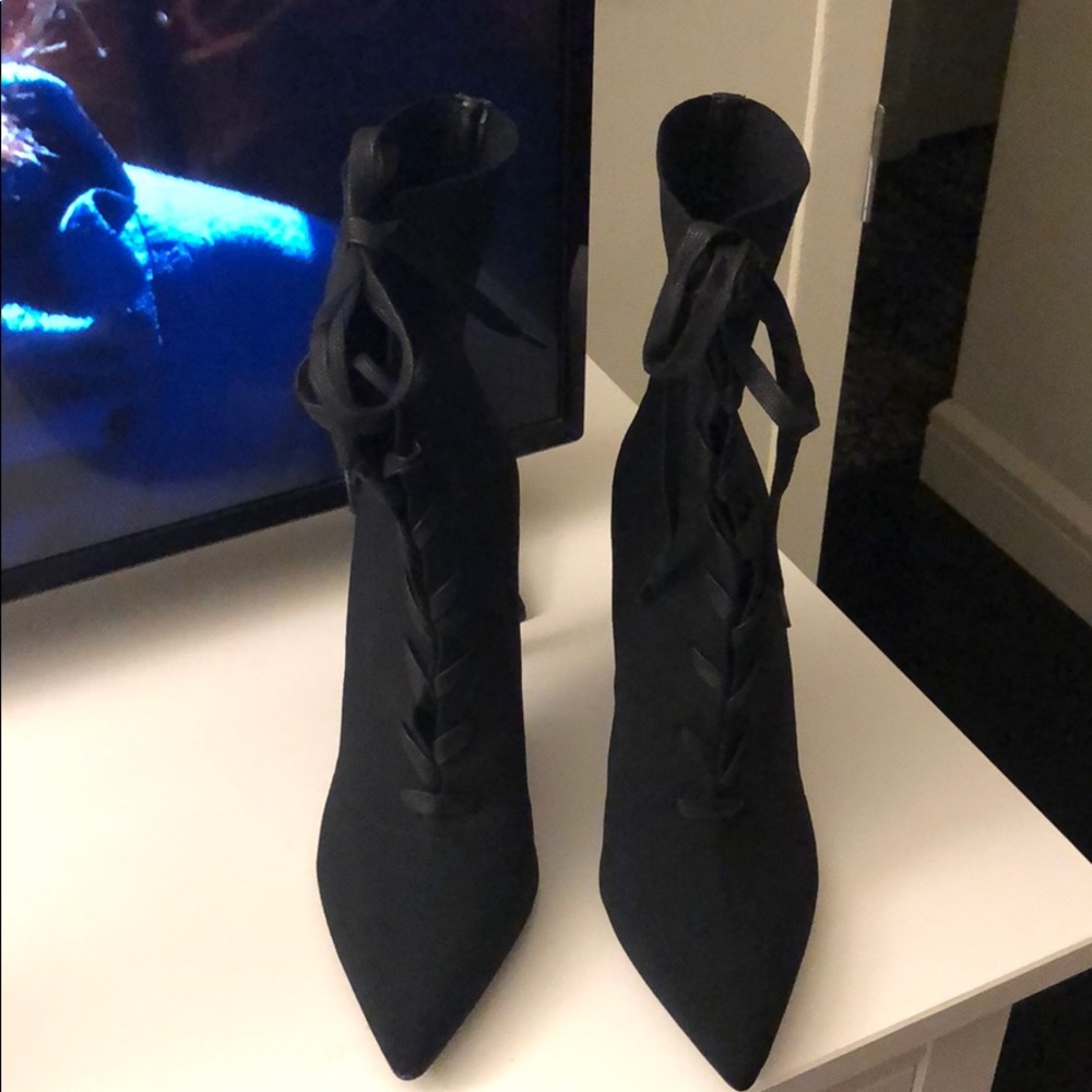 Steve Madden Black Lace Up Sock Boot Heel
